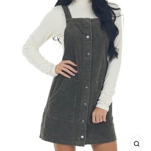 She + Sky Green Button Down Corduroy Overall Dress
